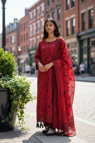 Red Heavy Thread Embroidery Dress