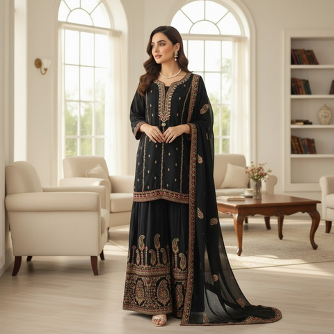 Midnight noir  Emboridered Elegance