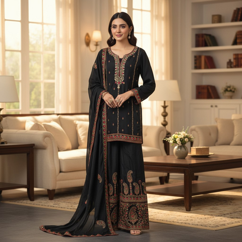 Midnight noir  Emboridered Elegance