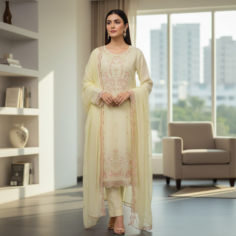 pastel yellow ensemble radiates