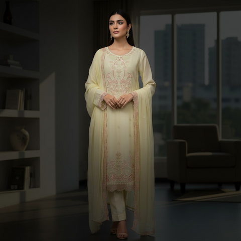 pastel yellow ensemble radiates