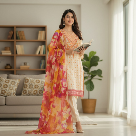 An ivory or cream-colored base.