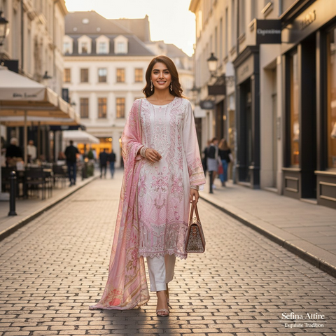 Elegant Pastel Embroidered Suit