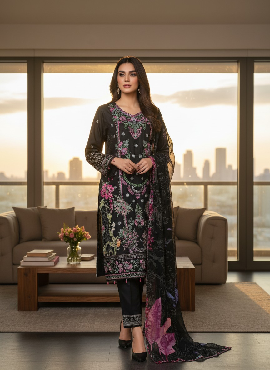 Black Floral Statement Suit