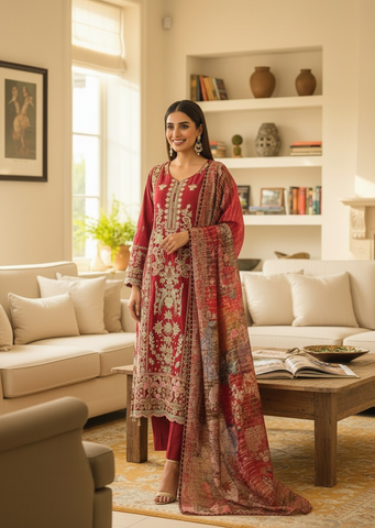 Maroon Embroidered Luxury