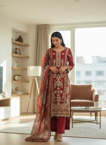 Maroon Embroidered Luxury